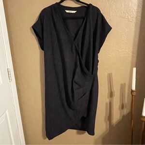 Zapelle Plus Black Charcoal Heathered Wool Wrap Dress 22